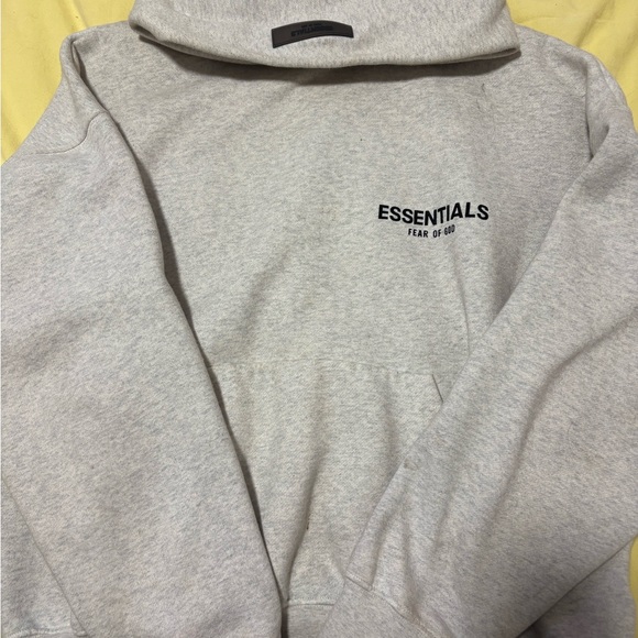 Essentials Tops - Essentials Fear of God Heather Gray Pullover Hoodie with Black Logo